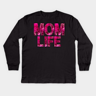 Pink Floral Letters Mom Life Kids Long Sleeve T-Shirt